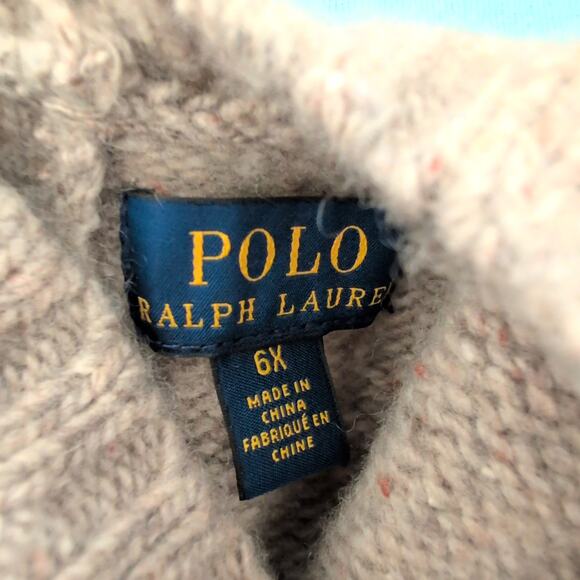 Polo Ralph Lauren Knit Sweater Girls 6 6X Tan Neutral Wool Blend Pink Spellout - Picture 4 of 8